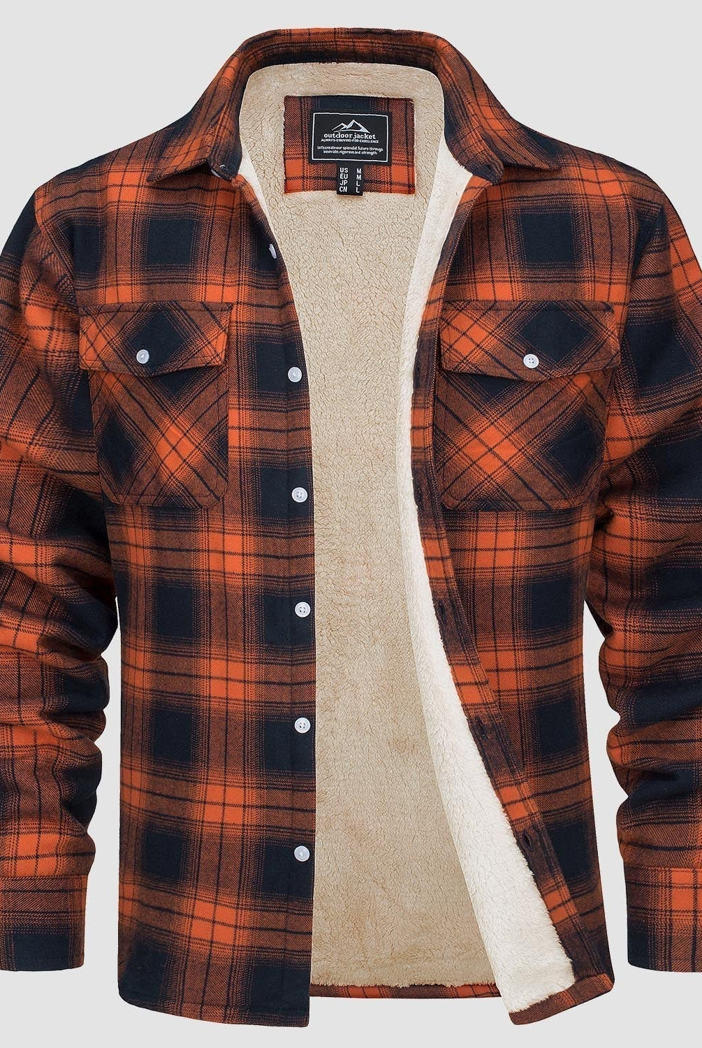 Flannel Jacket - Men's Fleece Lined Plaid Overshirt Jacket for Winter-Chaps of London-Orange-S-Chaps of London