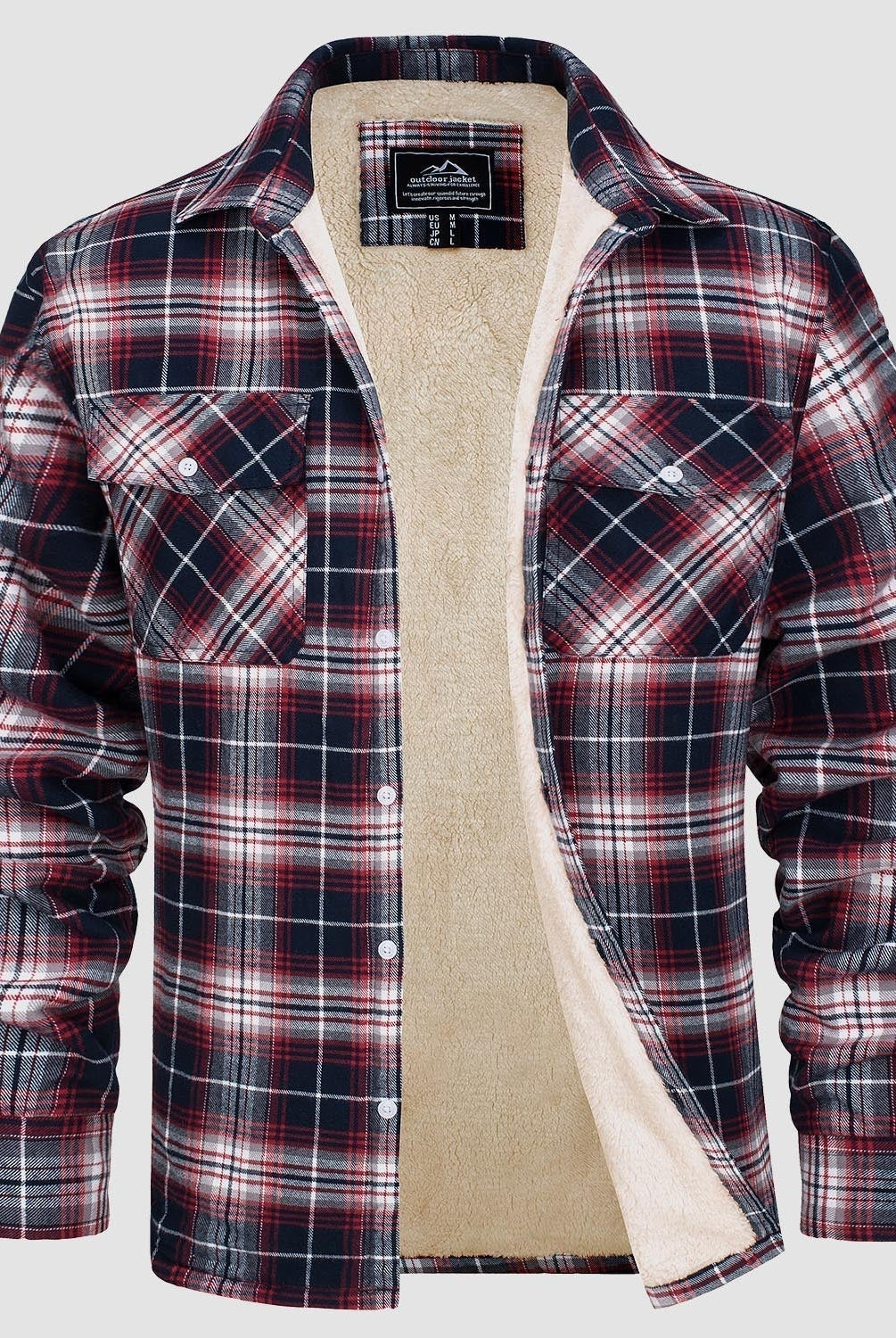 Flannel Jacket - Men's Fleece Lined Plaid Overshirt Jacket for Winter-Chaps of London-Red-S-Chaps of London
