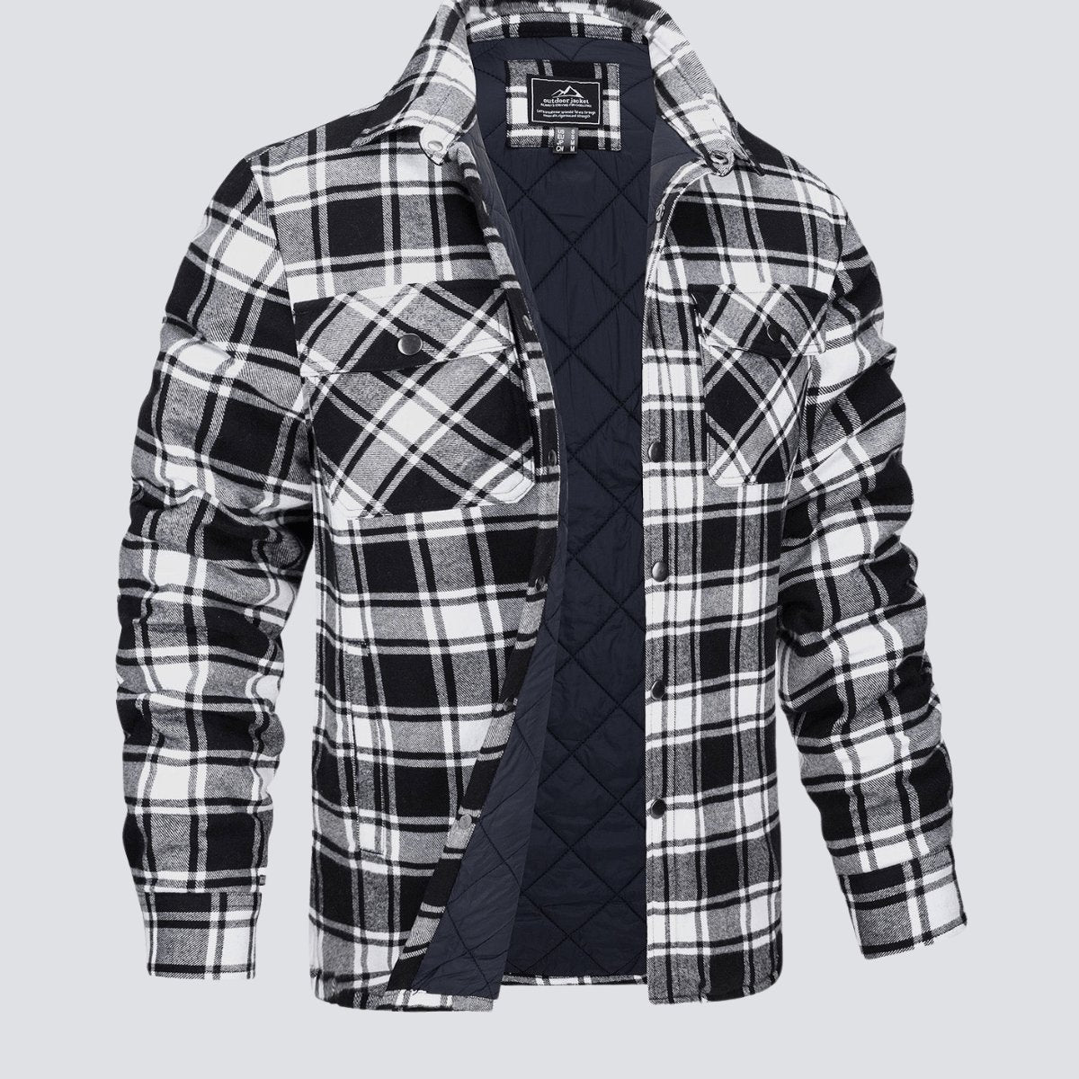Flannel Jacket - Plaid - Button-Up - Quilted Liner Jacket - Men's Winter Jacket-Jackets-Chaps London-Black-M-Chaps London
