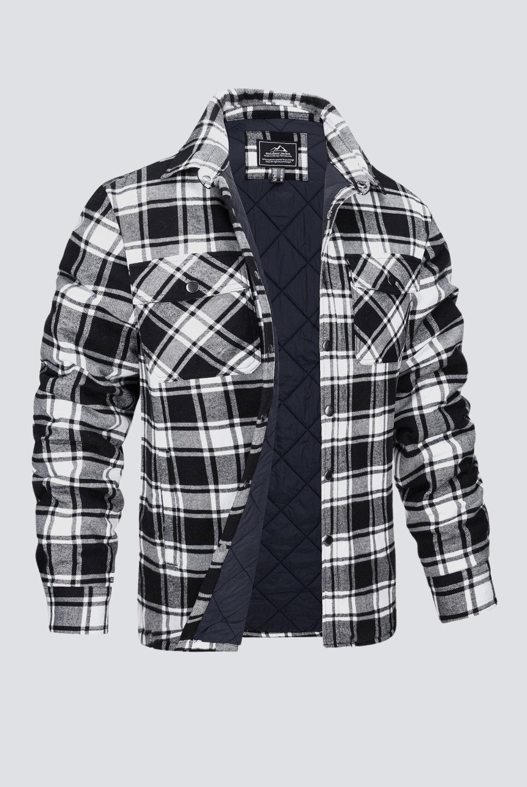 Flannel Jacket - Plaid - Button-Up - Quilted Liner Jacket - Men's Winter Jacket-Jackets-Chaps London-Black-M-Chaps London