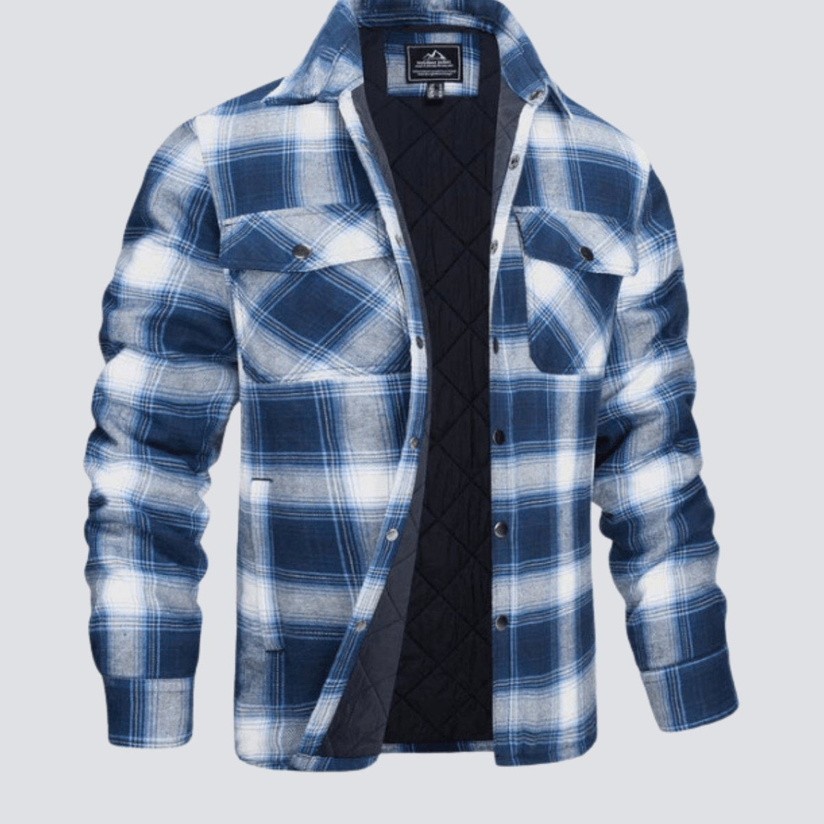 Flannel Jacket - Plaid - Button-Up - Quilted Liner Jacket - Men's Winter Jacket-Jackets-Chaps London-Blue-M-Chaps London
