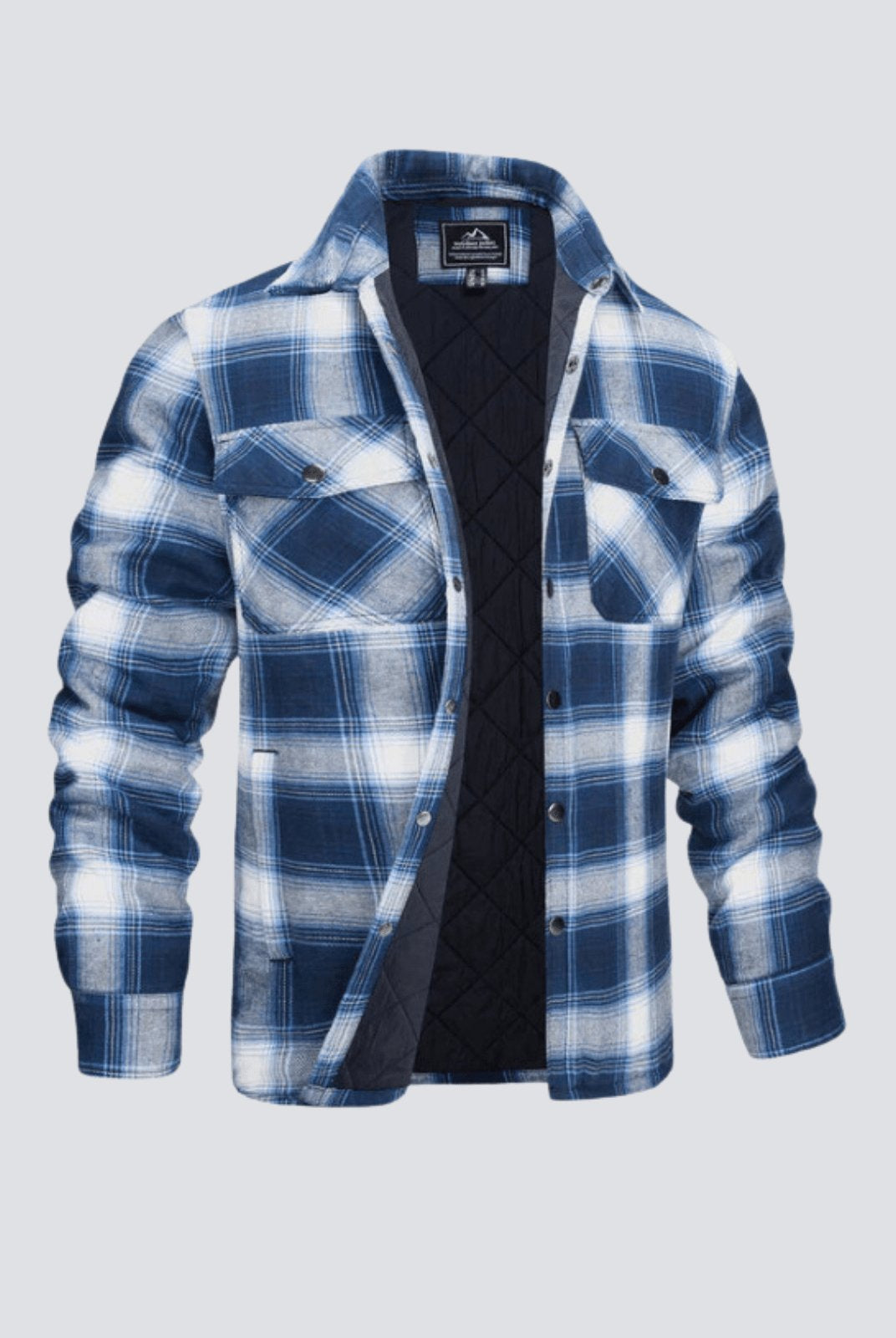 Flannel Jacket - Plaid - Button-Up - Quilted Liner Jacket - Men's Winter Jacket-Jackets-Chaps London-Blue-M-Chaps London