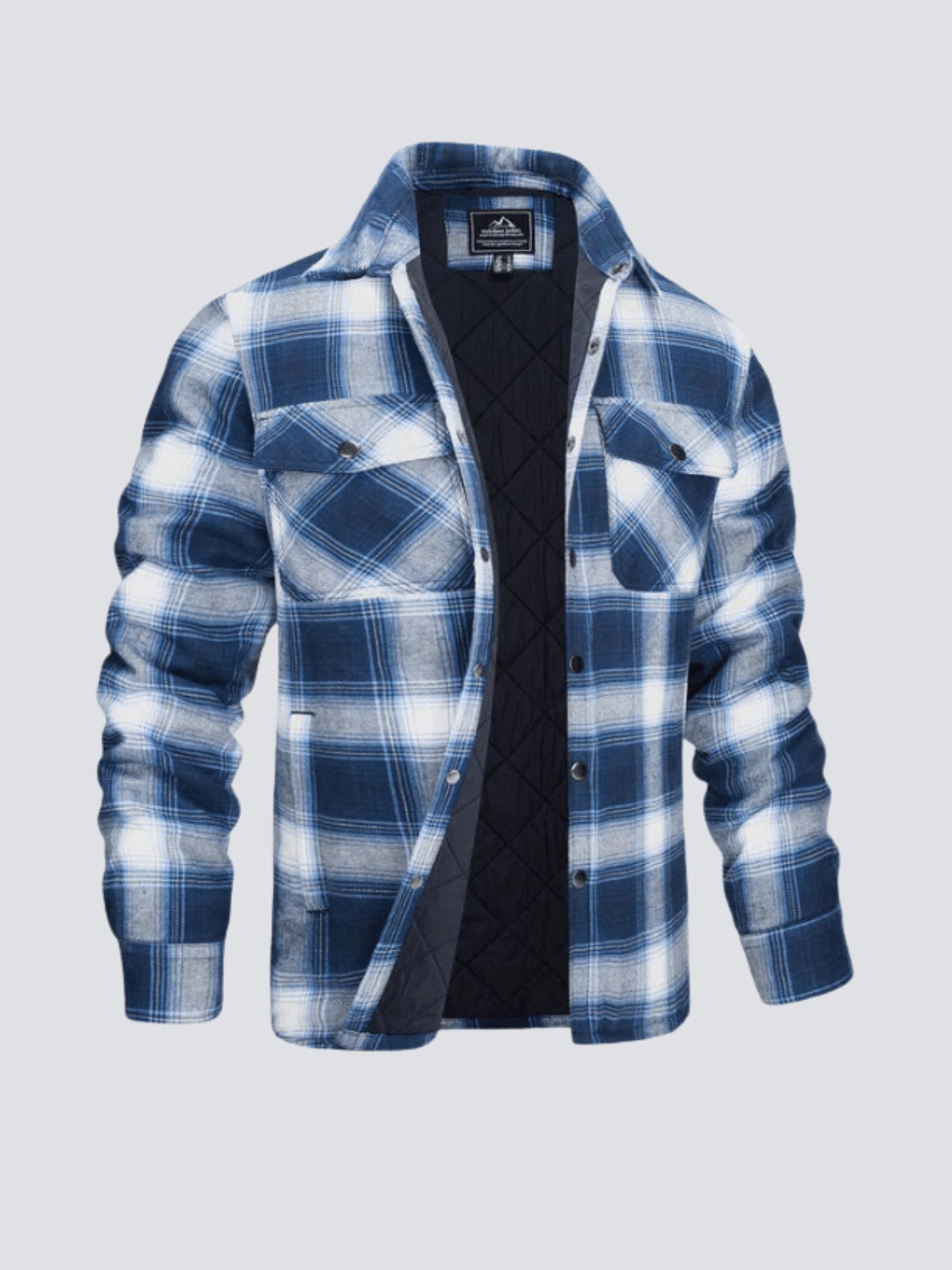 Flannel Jacket - Plaid - Button-Up - Quilted Liner Jacket - Men's Winter Jacket-Jackets-Chaps London-Blue-M-Chaps London