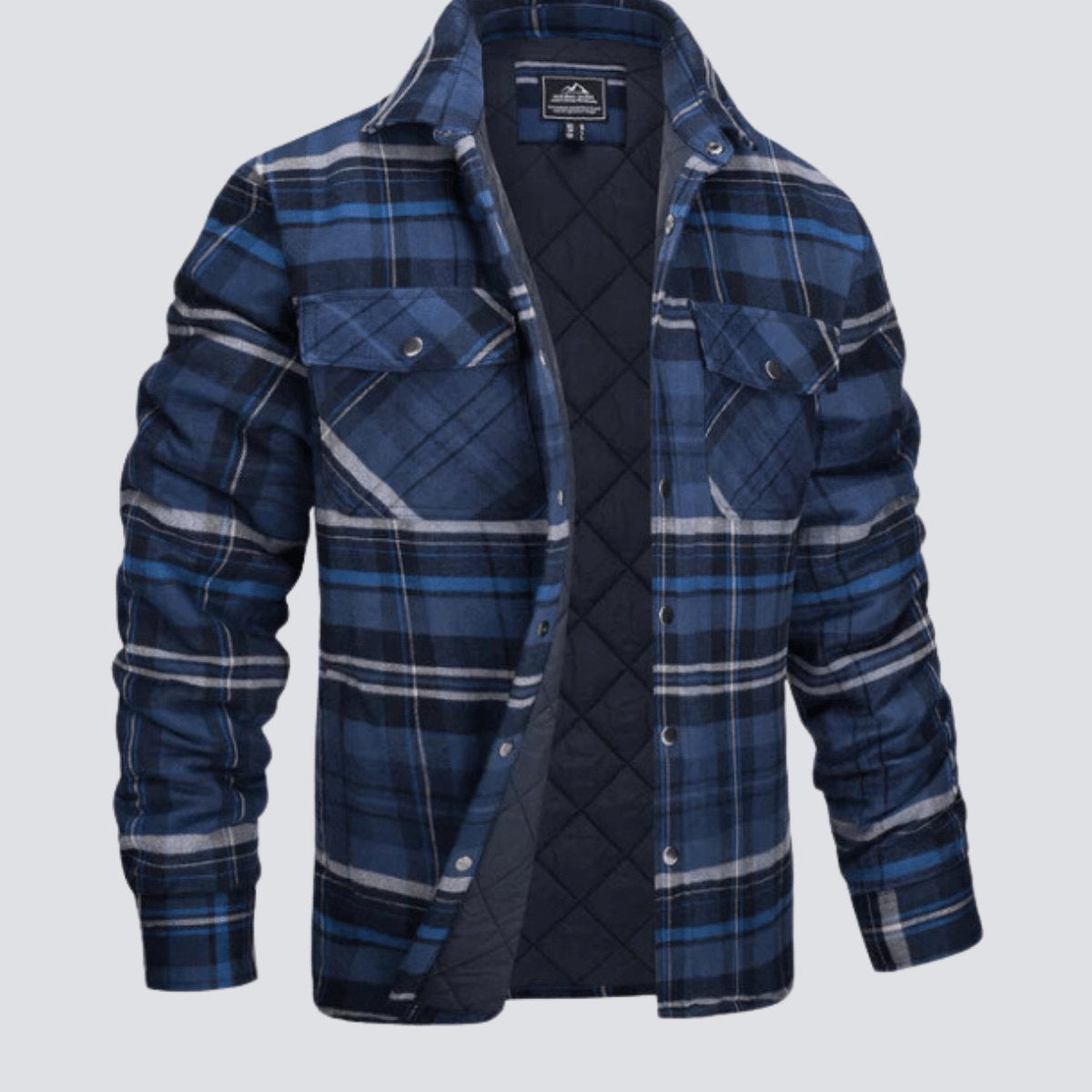 Flannel Jacket - Plaid - Button-Up - Quilted Liner Jacket - Men's Winter Jacket-Jackets-Chaps London-Dark Blue-M-Chaps London
