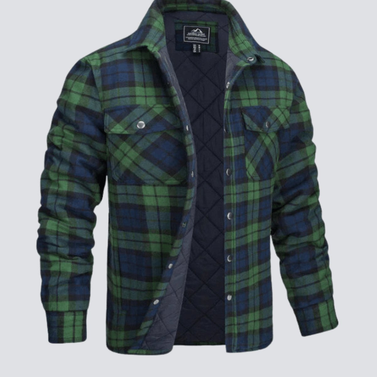 Flannel Jacket - Plaid - Button-Up - Quilted Liner Jacket - Men's Winter Jacket-Jackets-Chaps London-Green-M-Chaps London
