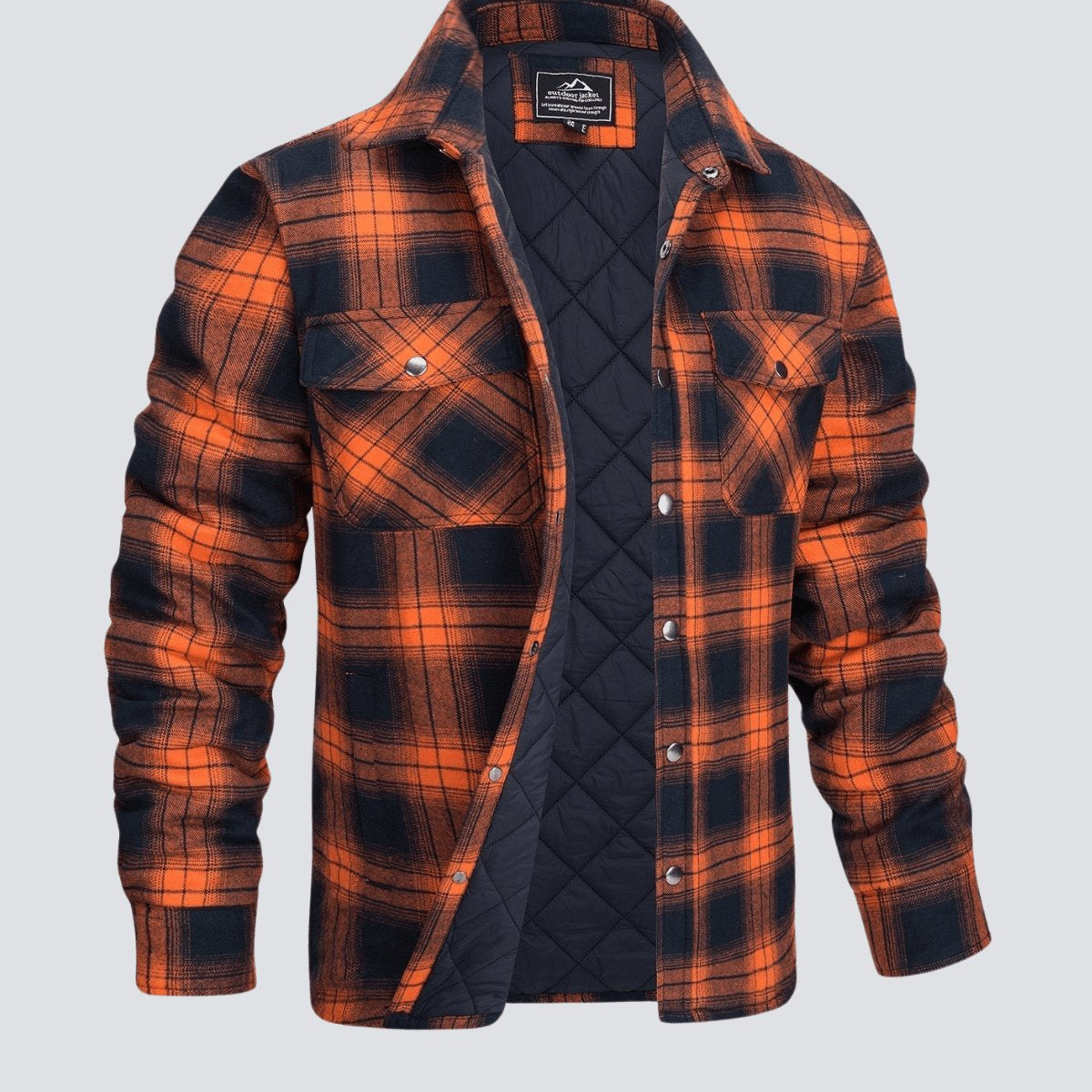 Flannel Jacket - Plaid - Button-Up - Quilted Liner Jacket - Men's Winter Jacket-Jackets-Chaps London-Orange-M-Chaps London