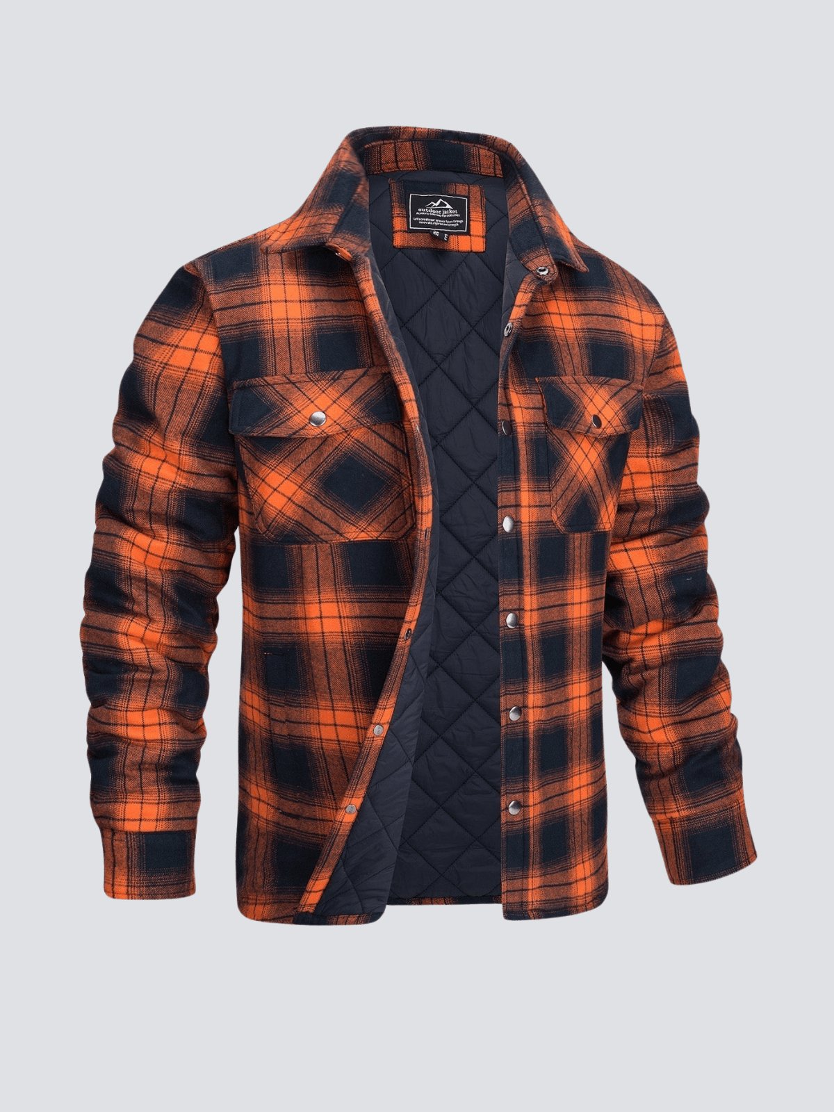 Flannel Jacket - Plaid - Button-Up - Quilted Liner Jacket - Men's Winter Jacket-Jackets-Chaps London-Orange-M-Chaps London