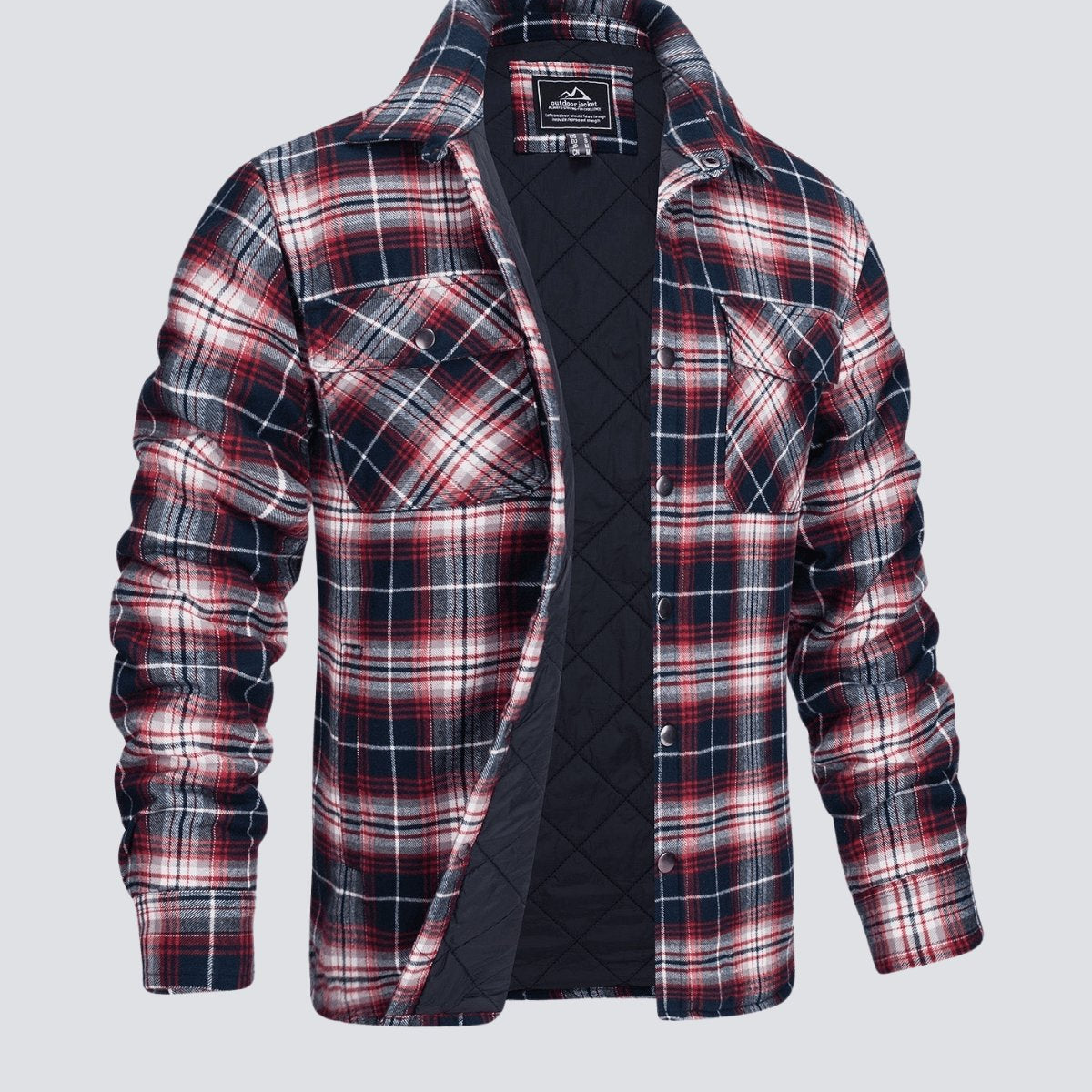 Flannel Jacket - Plaid - Button-Up - Quilted Liner Jacket - Men's Winter Jacket-Jackets-Chaps London-Red-M-Chaps London
