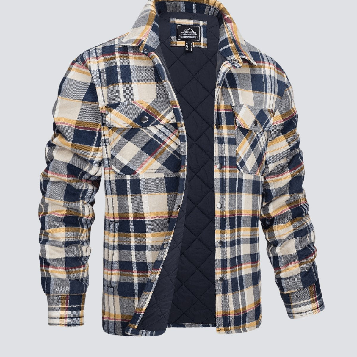 Flannel Jacket - Plaid - Button-Up - Quilted Liner Jacket - Men's Winter Jacket-Jackets-Chaps London-Yellow-M-Chaps London