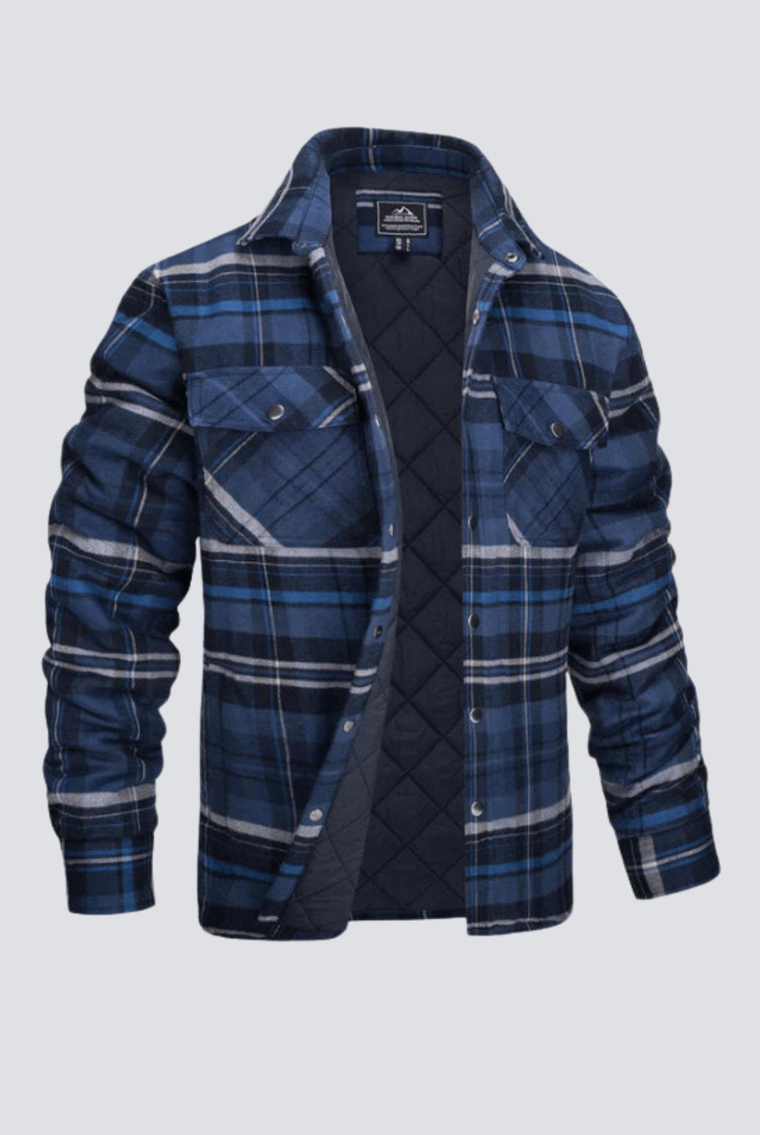 Flannel Jacket - Plaid - Button-Up - Quilted Liner Jacket - Men's Winter Jacket-Jackets-Chaps of London-Dark Blue-M-Chaps of London