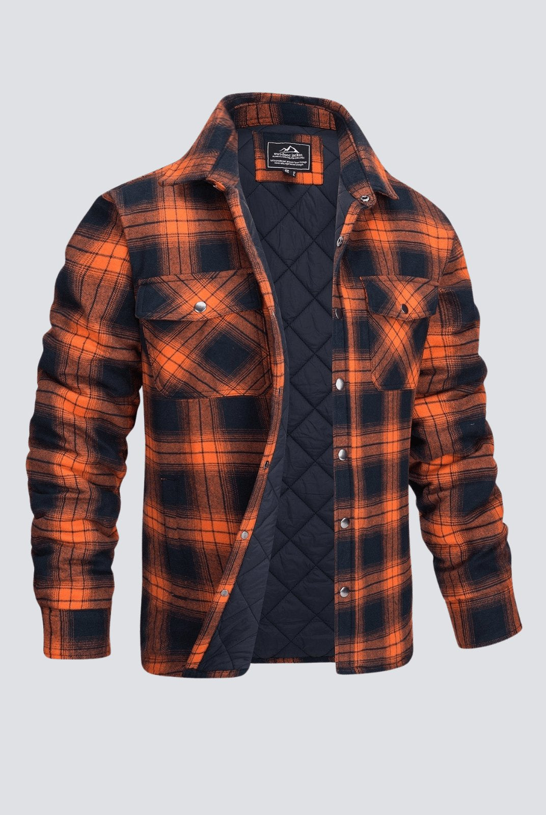 Flannel Jacket - Plaid - Button-Up - Quilted Liner Jacket - Men's Winter Jacket-Jackets-Chaps of London-Orange-M-Chaps of London