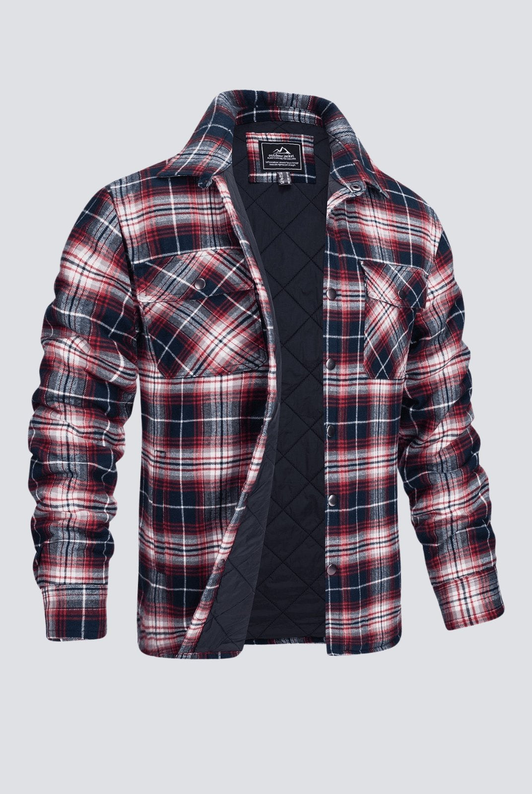 Flannel Jacket - Plaid - Button-Up - Quilted Liner Jacket - Men's Winter Jacket-Jackets-Chaps of London-Red-M-Chaps of London