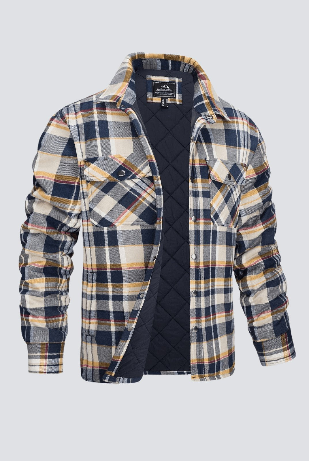 Flannel Jacket - Plaid - Button-Up - Quilted Liner Jacket - Men's Winter Jacket-Jackets-Chaps of London-Yellow-M-Chaps of London