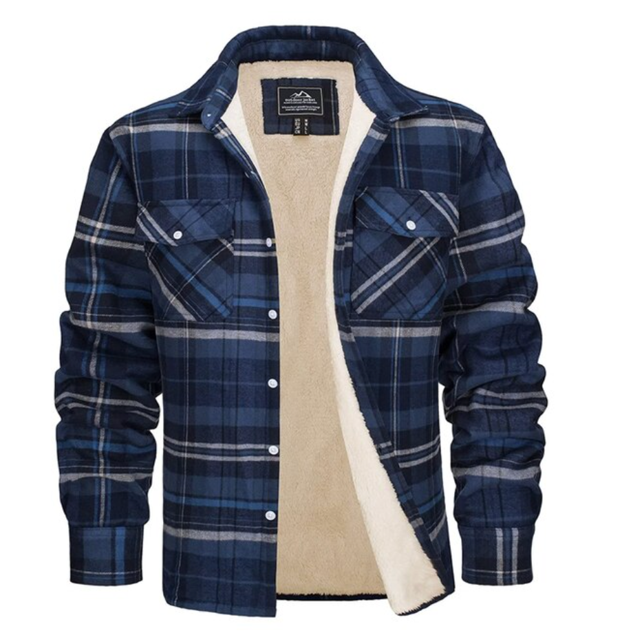 Flannel Shirt - Fleece Lined - Overshirt - Plaid Shirt - Men's Clothing-Overshirts-Chaps London-Blue-S-Chaps London