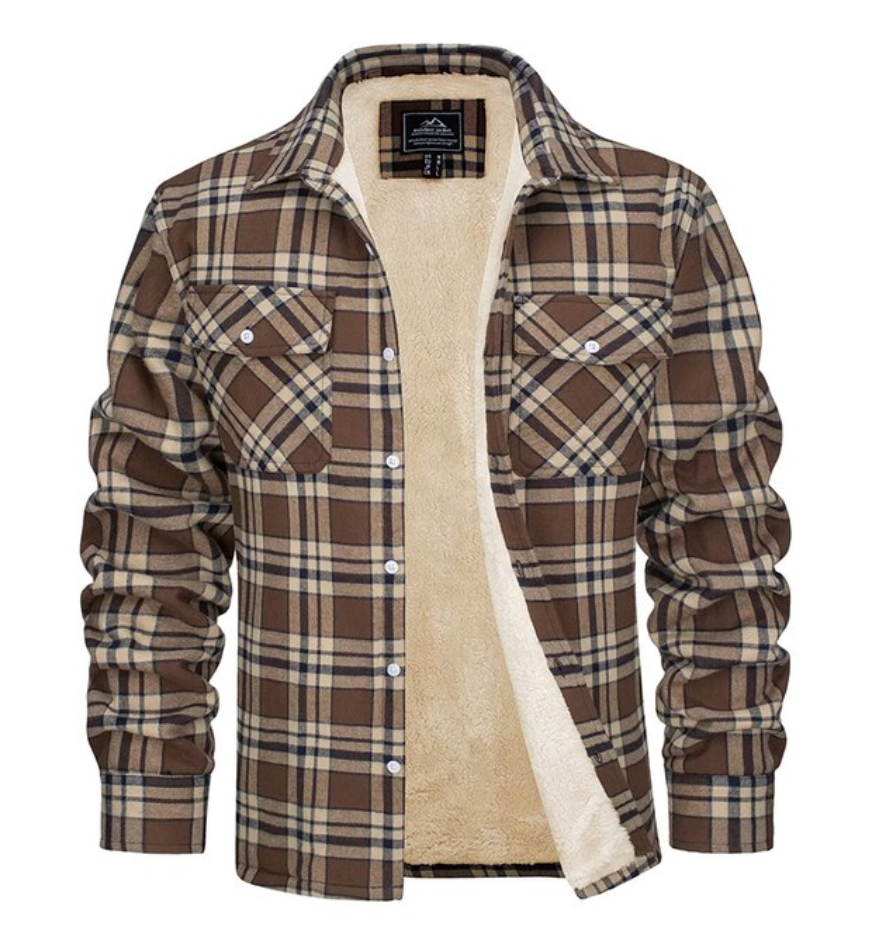 Flannel Shirt - Fleece Lined - Overshirt - Plaid Shirt - Men's Clothing-Overshirts-Chaps London-Brown-S-Chaps London
