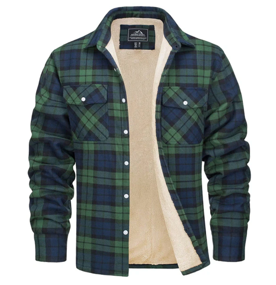 Flannel Shirt - Fleece Lined - Overshirt - Plaid Shirt - Men's Clothing-Overshirts-Chaps London-Green-S-Chaps London