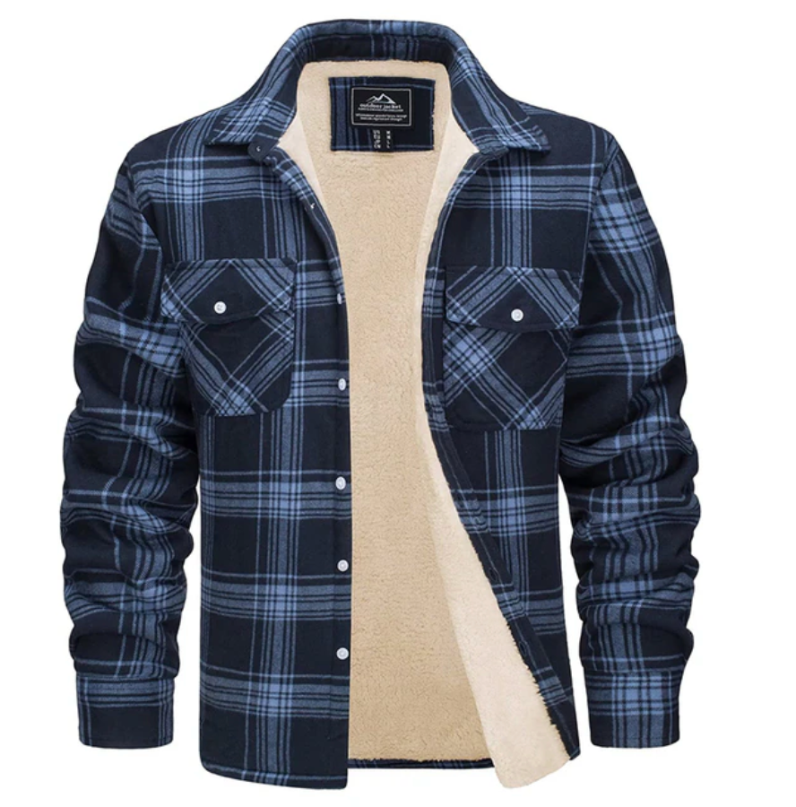 Flannel Shirt - Fleece Lined - Overshirt - Plaid Shirt - Men's Clothing-Overshirts-Chaps London-Navy Blue-S-Chaps London