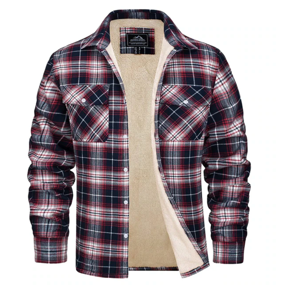 Flannel Shirt - Fleece Lined - Overshirt - Plaid Shirt - Men's Clothing-Overshirts-Chaps London-Red-S-Chaps London