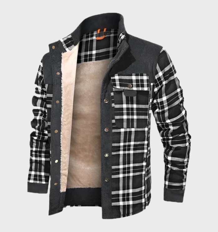 Flannel Shirt | Fleece Lined | Plaid | Flannel Jacket | Men's Clothing-Flannel Jacket-Chaps London-Black -White-S-Chaps London