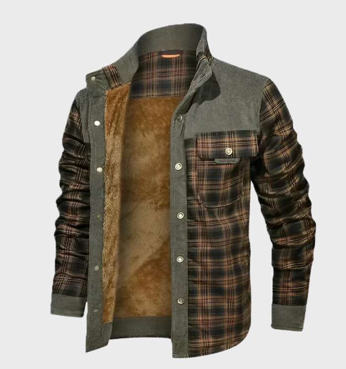 Flannel Shirt | Fleece Lined | Plaid | Flannel Jacket | Men's Clothing-Flannel Jacket-Chaps London-Gray - Orange-S-Chaps London