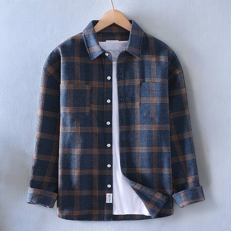 Flannel Shirt - Men's Long Sleeve Plaid Button-Up Shirt-Men's Jacket-Chaps London-Blue-S-Chaps London
