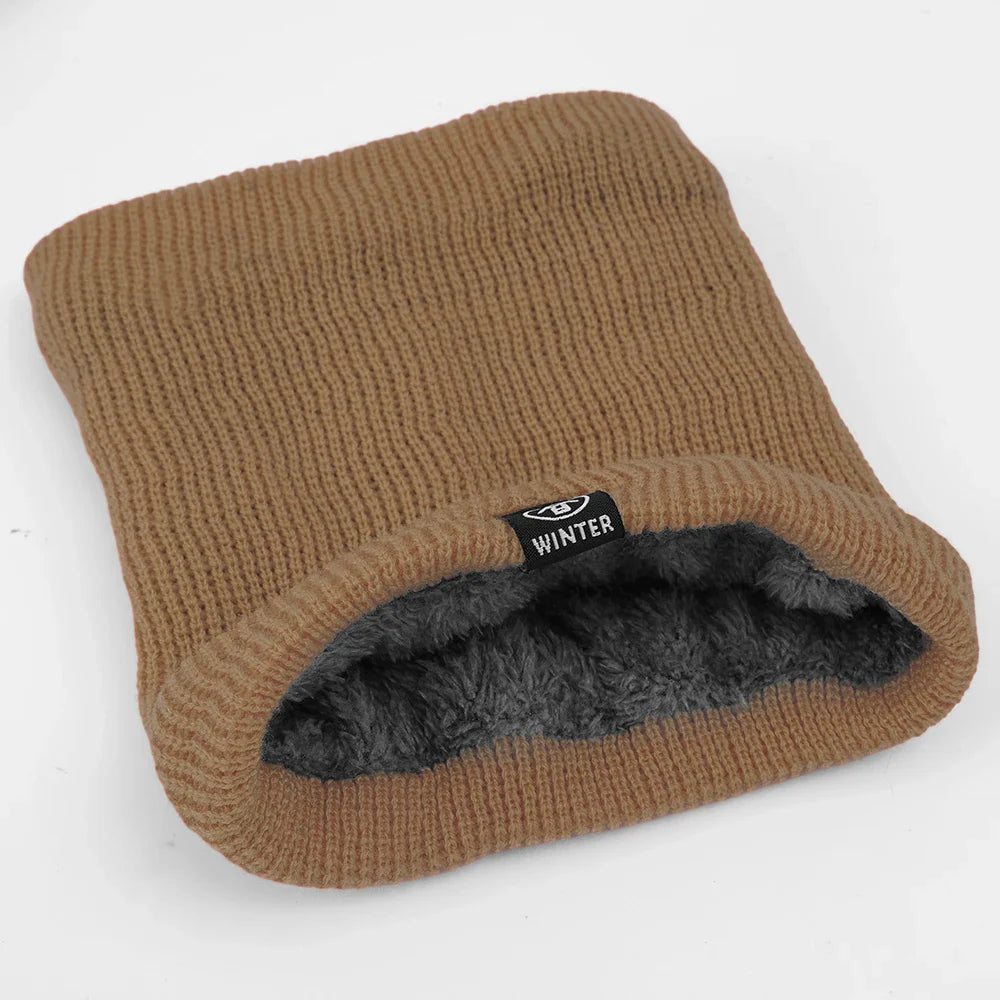 Fleece Collar - Knitted - Winter - Collar Scarf - Men's Winter Accessories-Scarf-Chaps London-Khaki-One size fits all-Chaps London