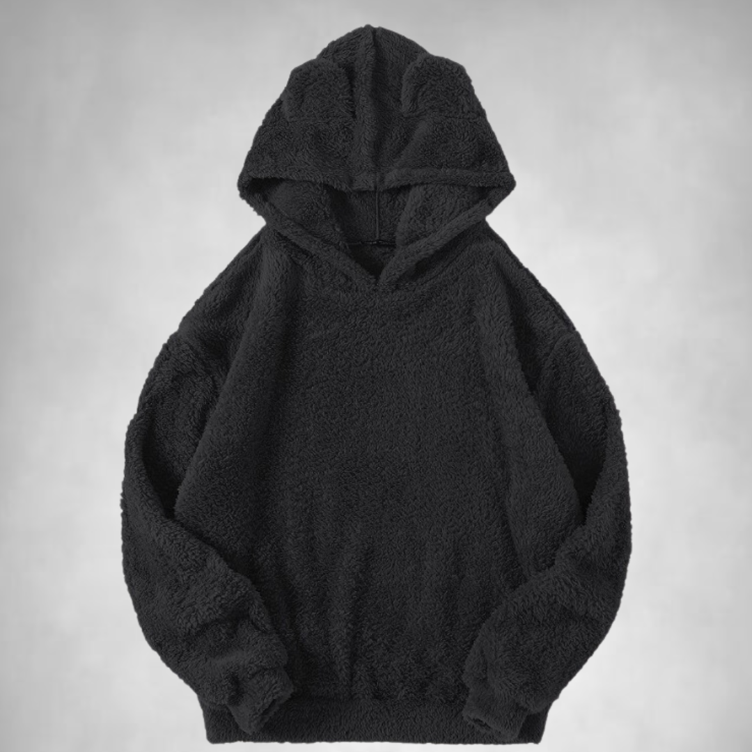 Fleece Hoodie - Men's Warm Teddy Pullover Hoodie-Hoodies-Chaps London-Black-S-Chaps London