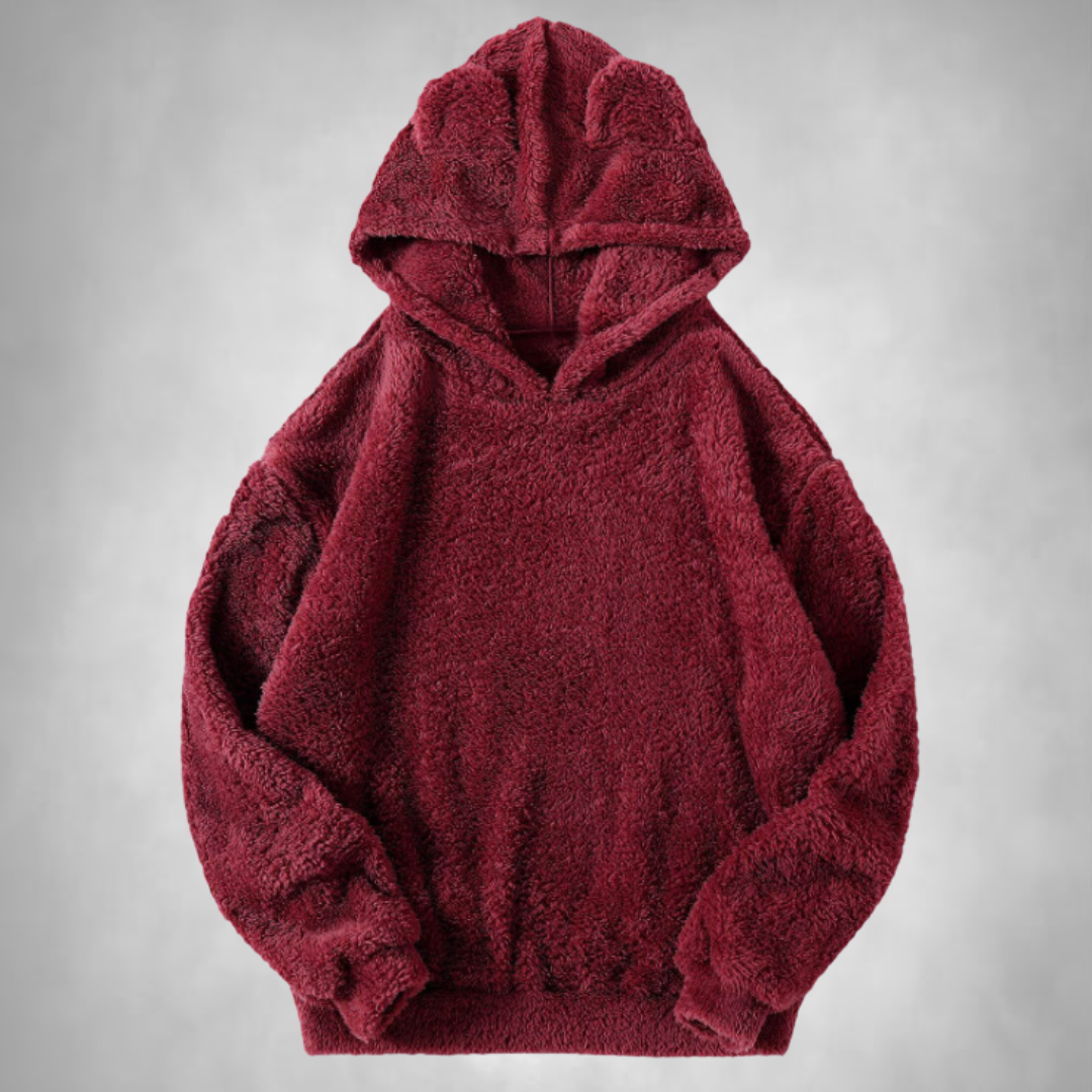 Fleece Hoodie - Men's Warm Teddy Pullover Hoodie-Hoodies-Chaps London-Bordeaux Red-S-Chaps London