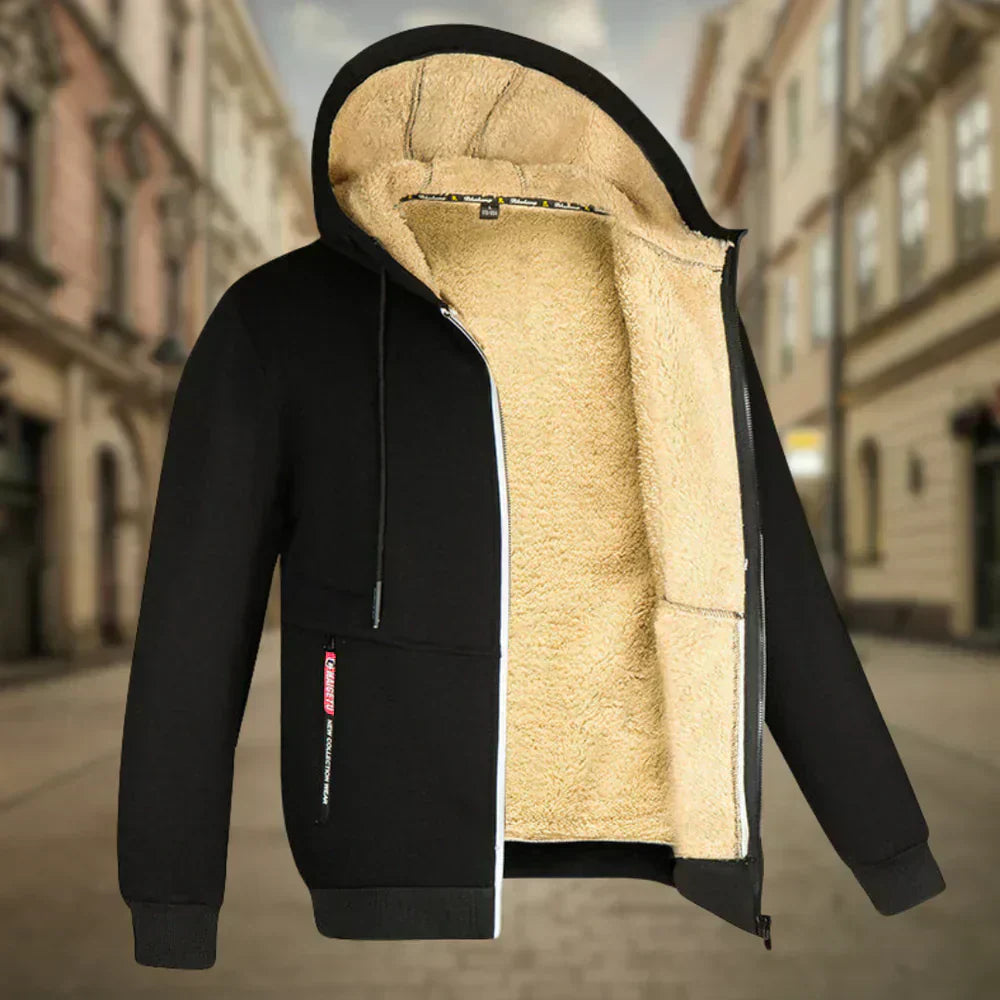 Fleece Jacket - Men's Zip Up Winter Hoodie-Men's Fleece Hoodie Jacket-Chaps London-Black-S-Chaps London