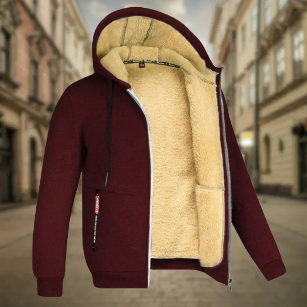 Fleece Jacket - Men's Zip Up Winter Hoodie-Men's Fleece Hoodie Jacket-Chaps London-Bordeaux-S-Chaps London