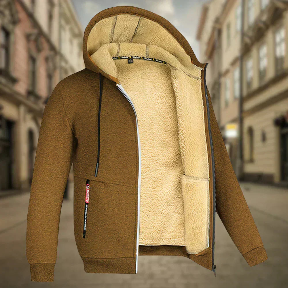 Fleece Jacket - Men's Zip Up Winter Hoodie-Men's Fleece Hoodie Jacket-Chaps London-Brown-S-Chaps London