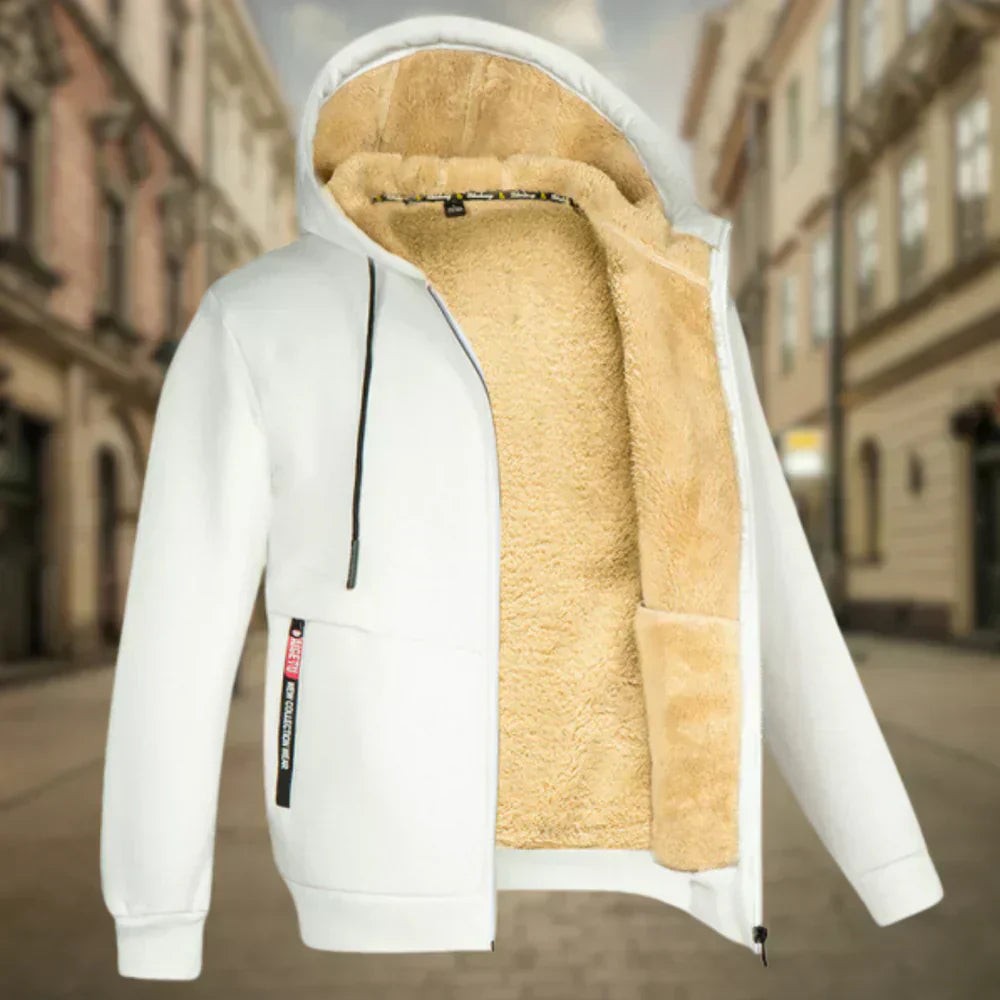 Fleece Jacket - Men's Zip Up Winter Hoodie-Men's Fleece Hoodie Jacket-Chaps London-White-S-Chaps London