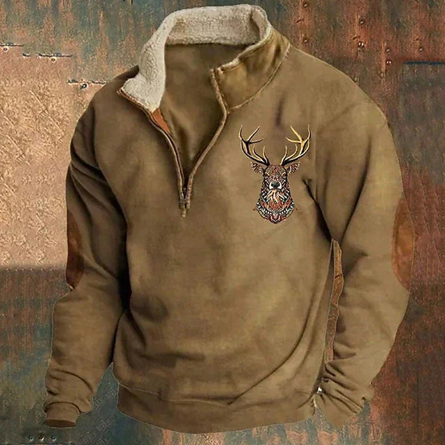 Fleece Jumper - Men's Warm Half Zip Winter Pullover-Fleece Sweater-Chaps London-Brown-S-Chaps London