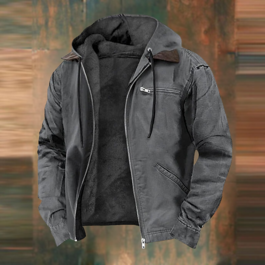 Fleece Lined Jacket - Hooded - Zip-Up - Autumn Jacket - Men's Jacket-Men's Fleece-Lined Hooded Jacket-Chaps London-Gray-XXS-Chaps London