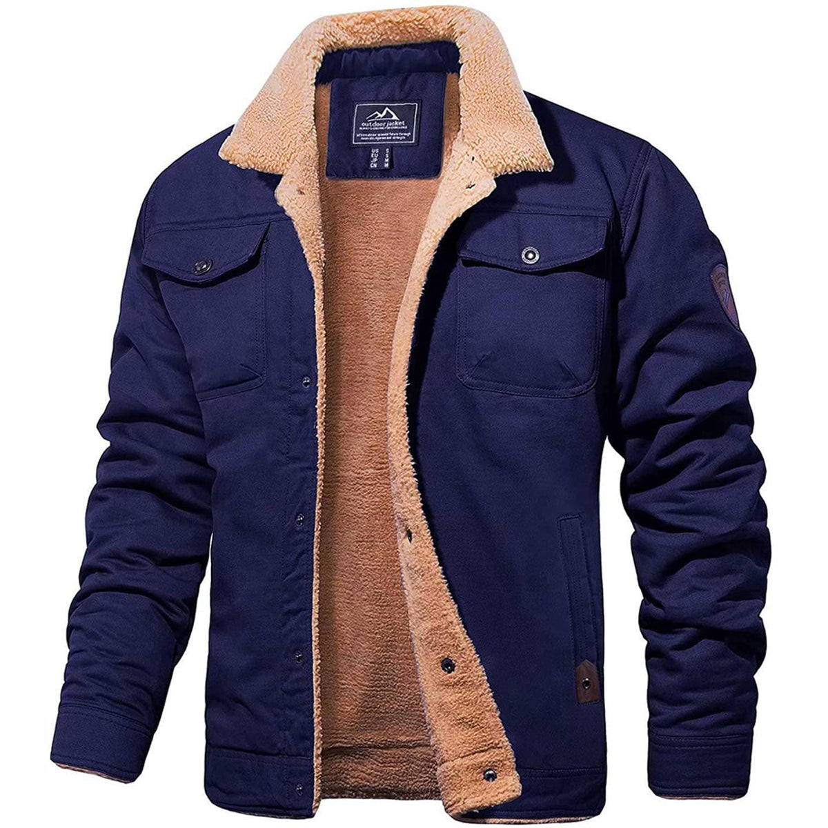Fleece Lined Jacket - Men's Button Up Winter Jacket-Men's Winter Jacket-Chaps London-Blue-S-Chaps London
