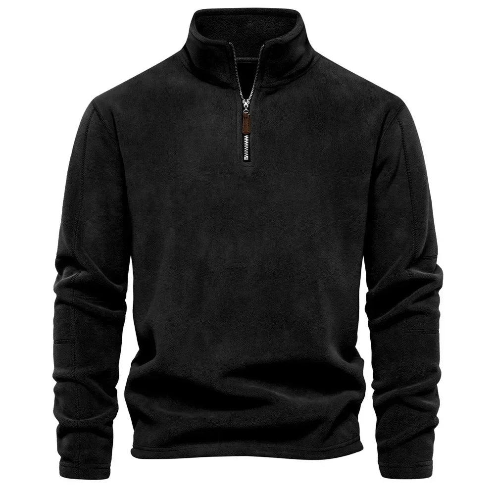 Fleece Pullover - Quarter Zip - Warm - Fleece Sweater - Men's Half Zip Fleece-Chaps London-Black-S 55-65kg-Chaps London