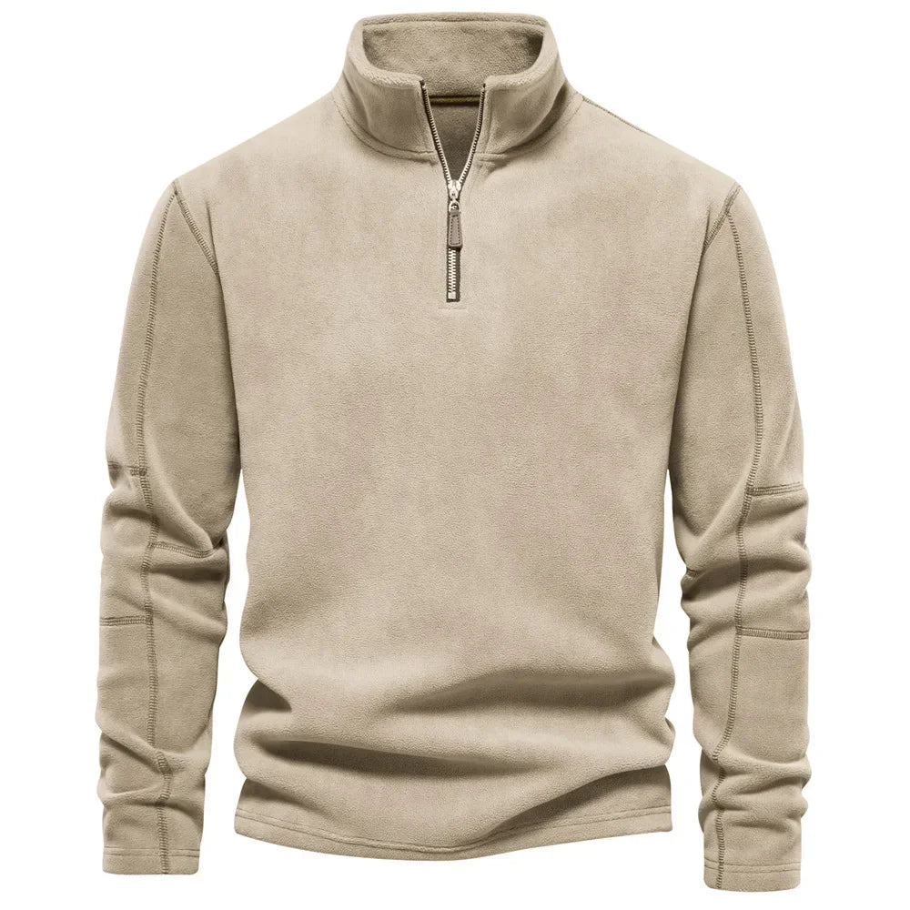 Fleece Pullover - Quarter Zip - Warm - Fleece Sweater - Men's Half Zip Fleece-Chaps London-Khaki-S 55-65kg-Chaps London