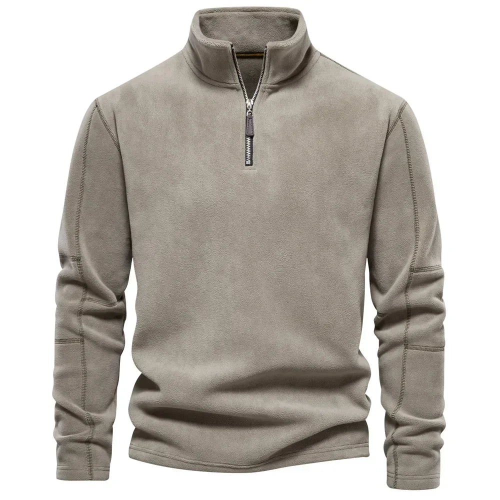 Fleece Pullover - Quarter Zip - Warm - Fleece Sweater - Men's Half Zip Fleece-Chaps London-Light Brown-S 55-65kg-Chaps London
