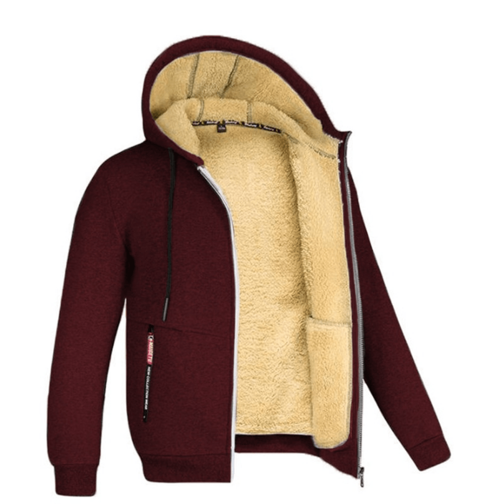 Fur Lined Hoodie - Warm - Zip-Up - Winter Hoodie - Men's Hoodie Jacket-Coats & Jackets-Chaps London-Dark Red-S-Chaps London