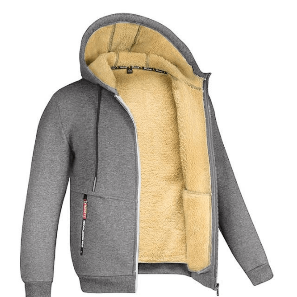 Fur Lined Hoodie - Warm - Zip-Up - Winter Hoodie - Men's Hoodie Jacket-Coats & Jackets-Chaps London-Grey-S-Chaps London