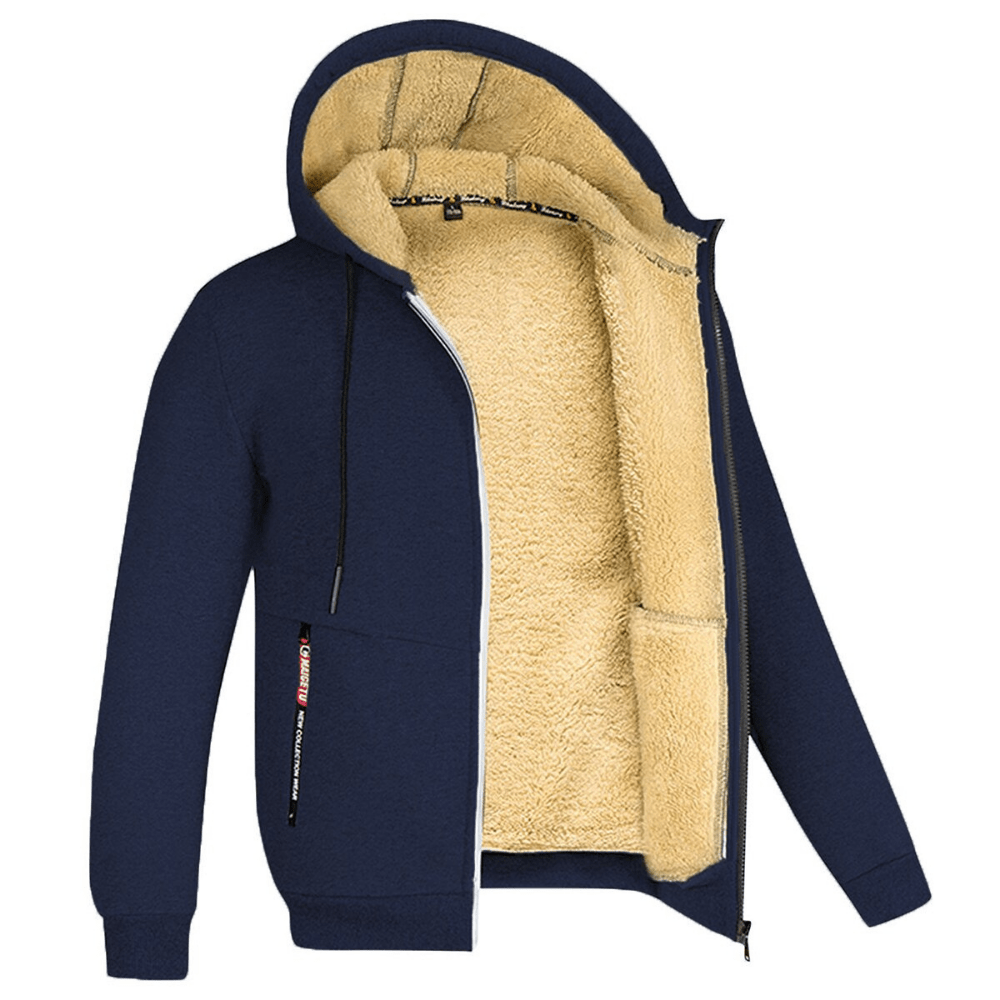 Fur Lined Hoodie - Warm - Zip-Up - Winter Hoodie - Men's Hoodie Jacket-Coats & Jackets-Chaps London-Navy Blue-S-Chaps London