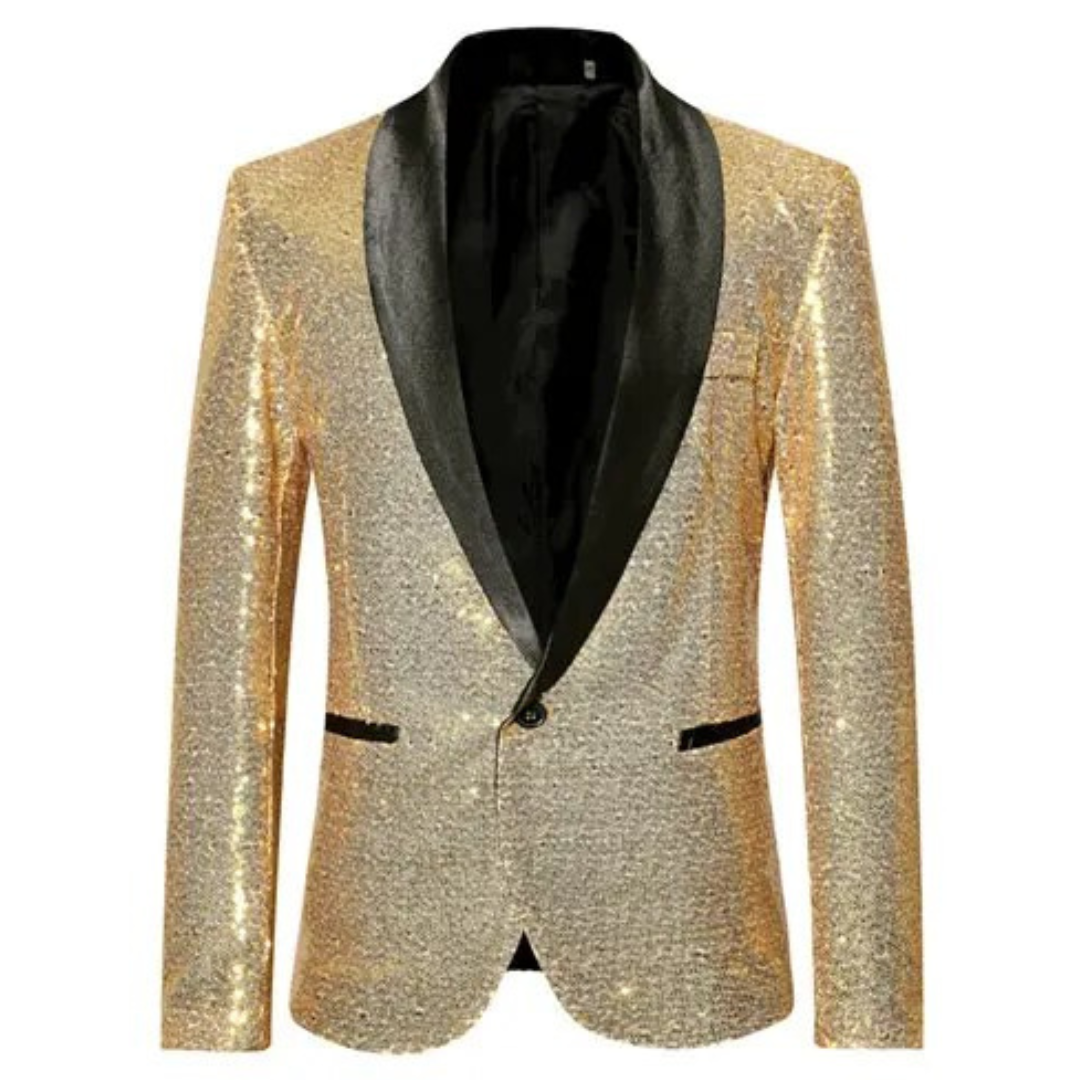 Glitter Blazer | Single Breasted | Sparkly | Party Blazer | Men's Blazer-Blazers-Chaps London-Gold-S-Chaps London