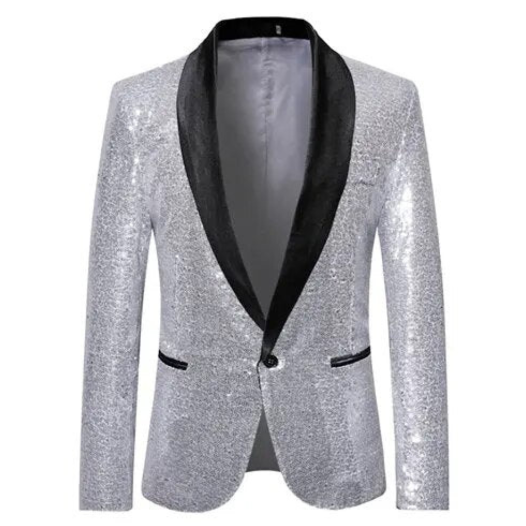 Glitter Blazer | Single Breasted | Sparkly | Party Blazer | Men's Blazer-Blazers-Chaps London-Silver-S-Chaps London