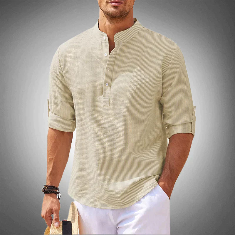 Half Button Shirt | Casual | Long Sleeve | Pullover Shirt | Men's Shirts-Shirts-Chaps London-Beige-S-Chaps London