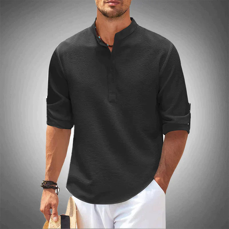 Half Button Shirt | Casual | Long Sleeve | Pullover Shirt | Men's Shirts-Shirts-Chaps London-Black-S-Chaps London
