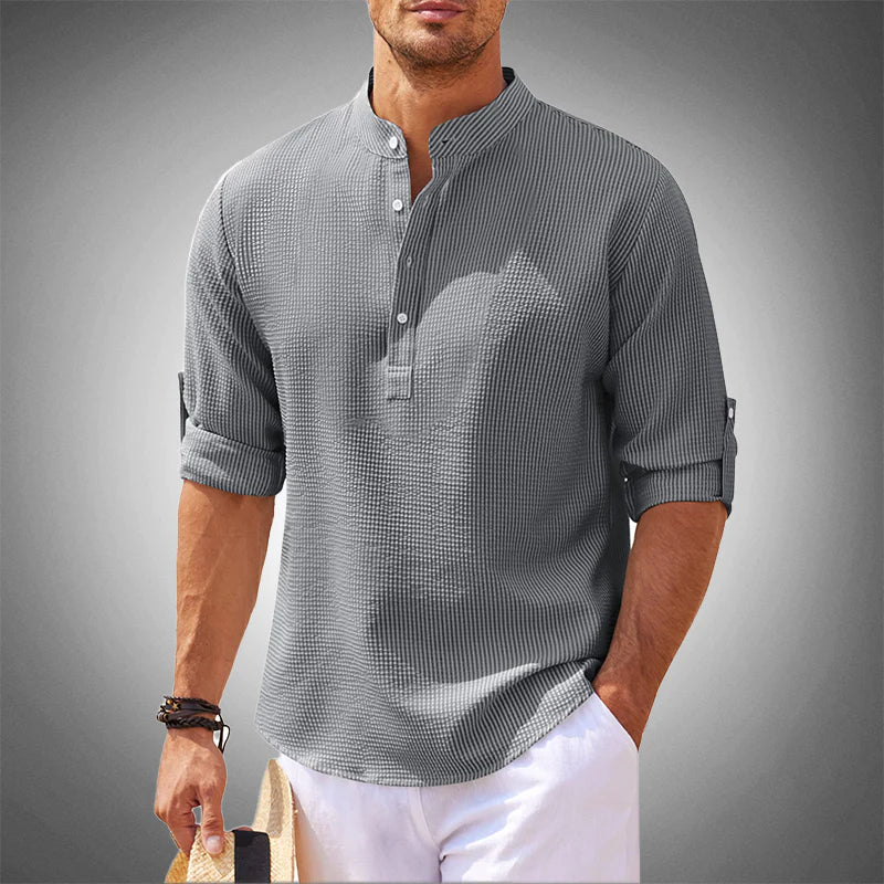 Half Button Shirt | Casual | Long Sleeve | Pullover Shirt | Men's Shirts-Shirts-Chaps London-Gray-S-Chaps London