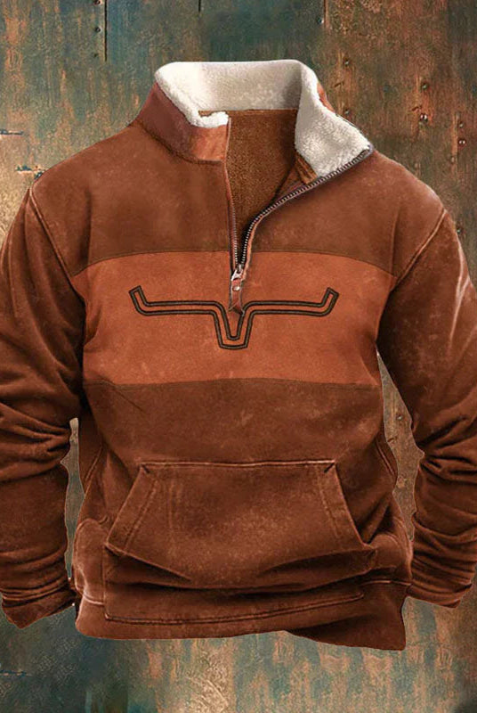 Half Zip Fleece | Warm | Pocket | Men's Half Zip Pullover | Winter Clothes-Chaps London-Orange-S-Chaps London