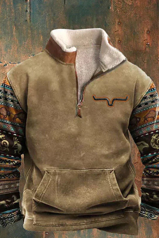 Half Zip Fleece | Warm | Pocket | Men's Half Zip Pullover | Winter Clothes-Chaps of London-Khaki-S-Chaps of London