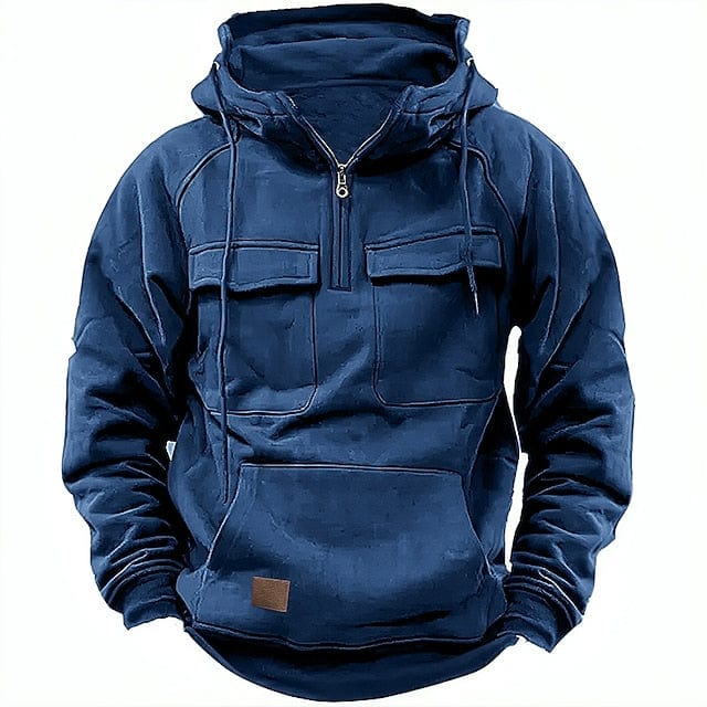 Half Zip Hoodie - Pullover - Kangaroo Pocket - Cargo Hoodie - Men's Hoodie-Hoodie-Chaps London-Blue-XS-Chaps London