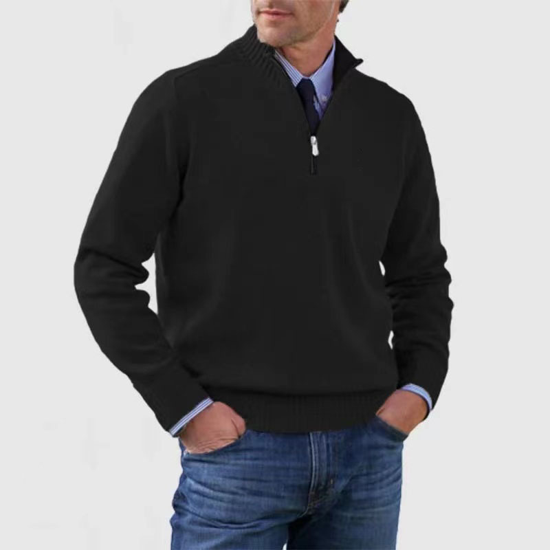 Half Zip Jumper - Men's Knitted Long Sleeve-Sweaters-Chaps London-Black-M-Chaps London